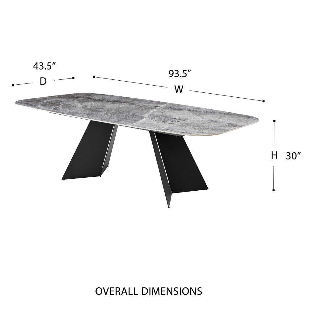 94" Gray and Black Faux Marble Ceramic and Steel Double Pedestal Base Dining Table