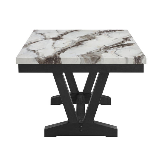72" White and Black Faux Marble and Wood Trestle Base Dining Table