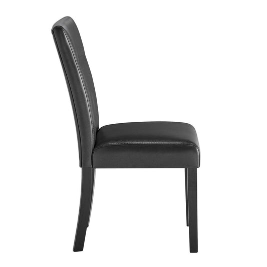 Set of Two Charcoal and Black Faux Leather And Wood Dining Side Chairs