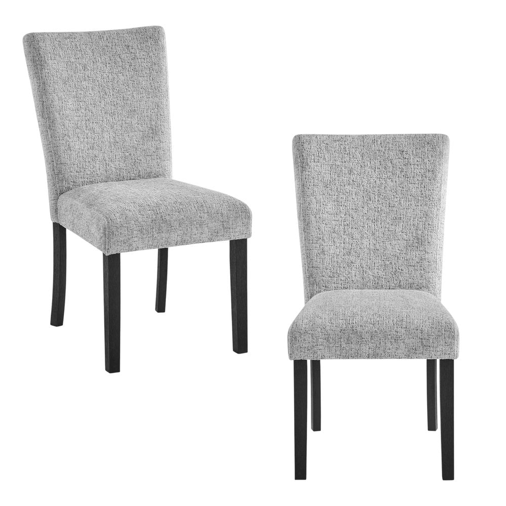 Set of Two Light Gray and Black Upholstered Fabric And Wood Dining Side Chairs