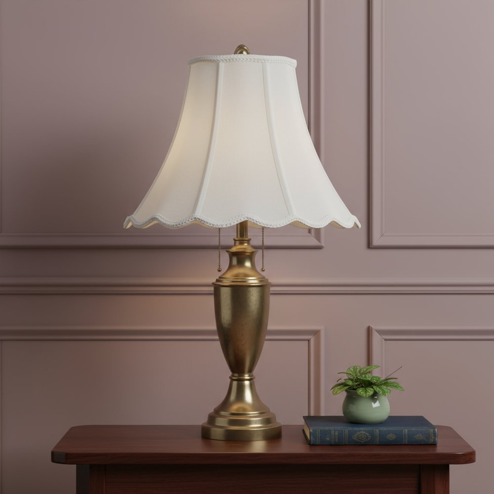 White Linen Piped Bell Lamp Shade