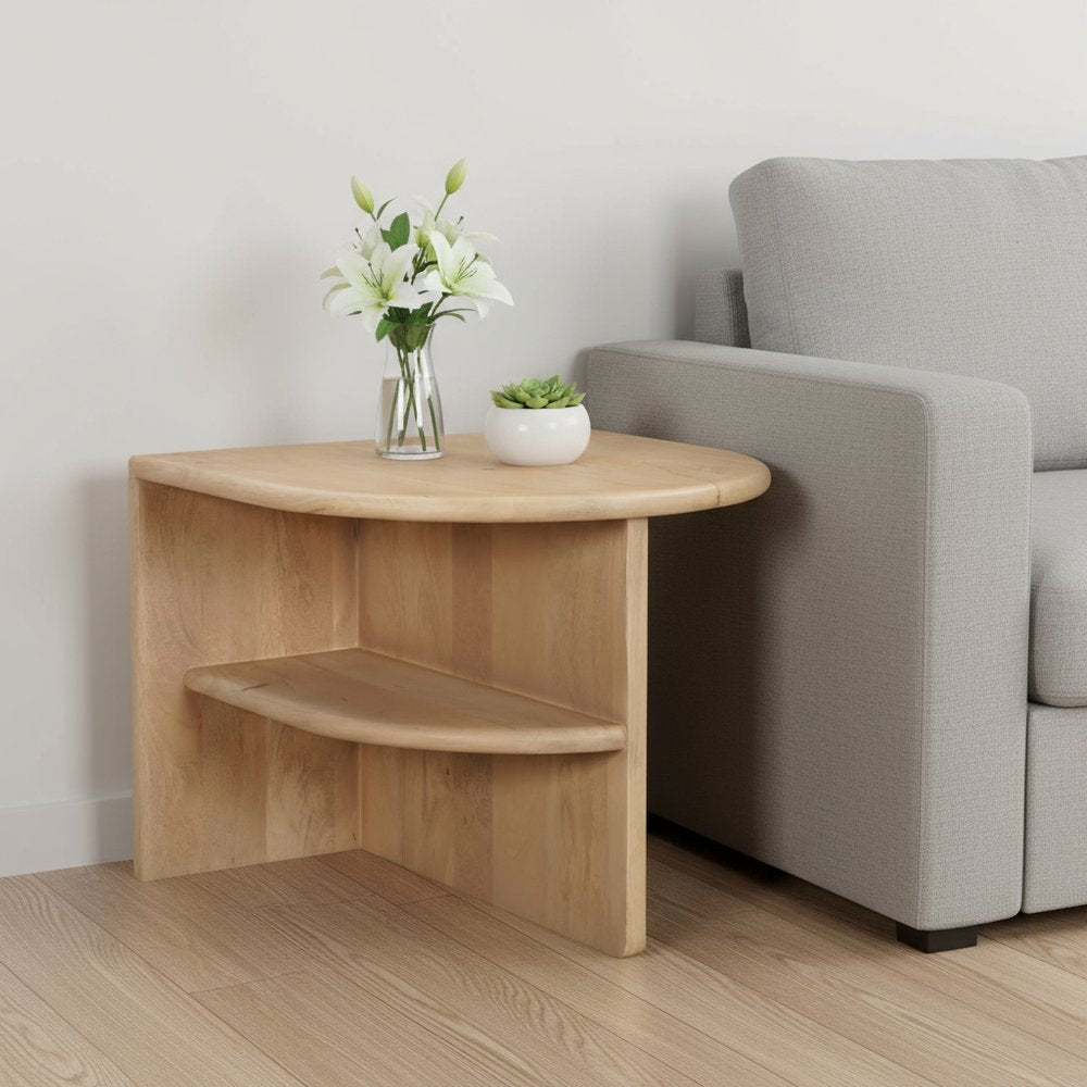 22" Natural Solid Wood Block End Table With Shelf