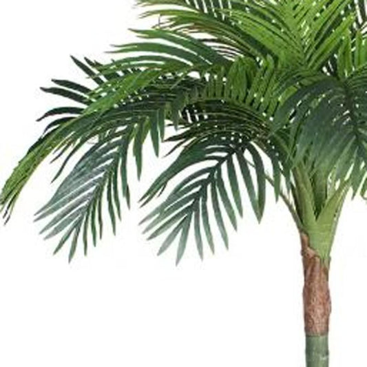 7" Green Artificial Palm In Cylindrical Black Cement Pot