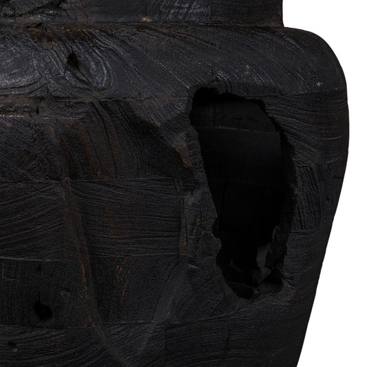 18" Ebony And Black Abstract Solid Wood Table Vase With Sculptural Details