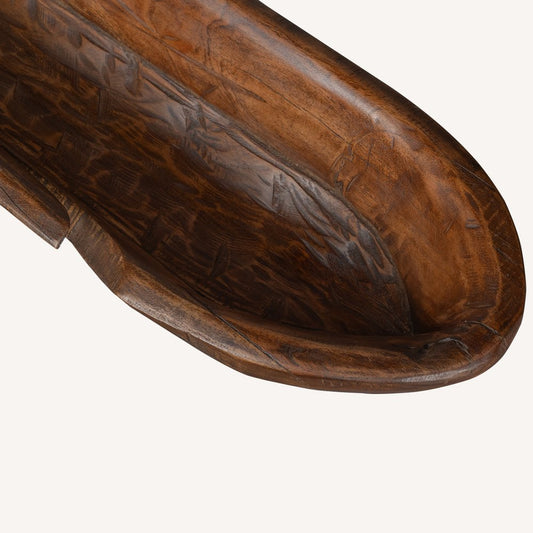 42" Brown And Gold Reclaimed Wood Asymmetrical Edge Oval Centerpiece Bowl