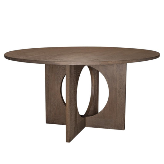 60" Brown Wood Pedestal Base Round Top Dining Table