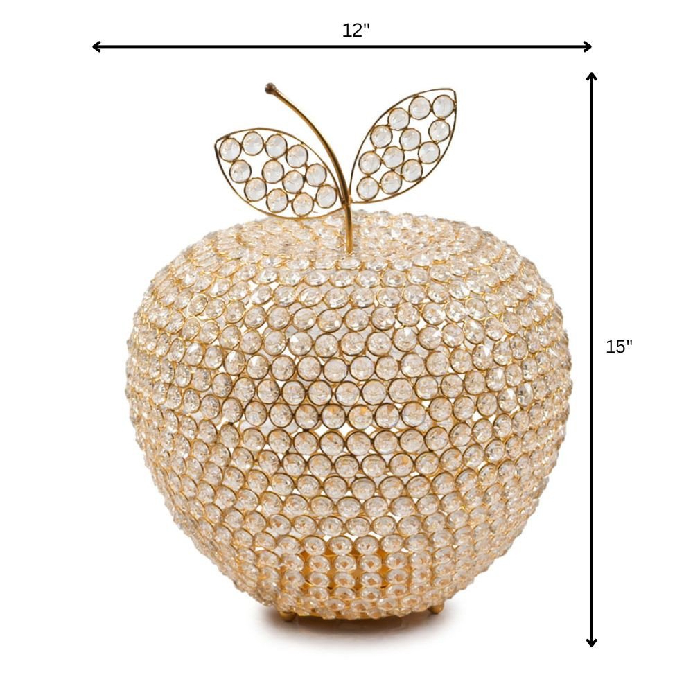15" Gold Aluminum And Faux Crystal Decorative Apple