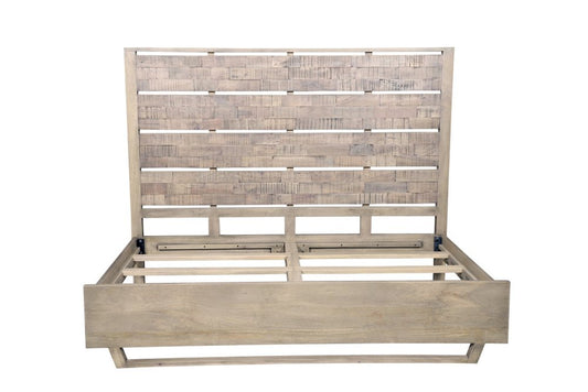 Gray Slat Back Solid Wood King Bed Frame
