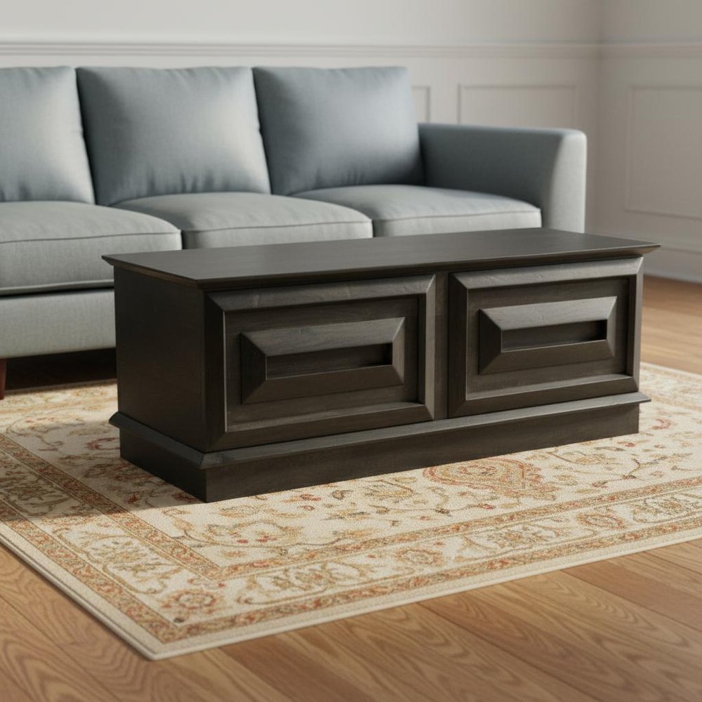 52" Dark Brown Solid Wood Storage Ottoman
