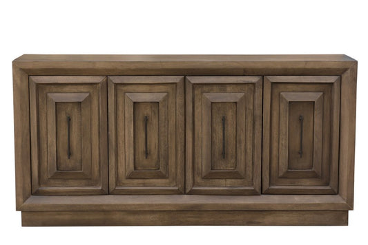 78" Brown Solid Wood Carved Geometric Sideboard with Four Doors