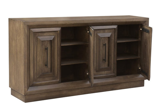 78" Brown Solid Wood Carved Geometric Sideboard with Four Doors