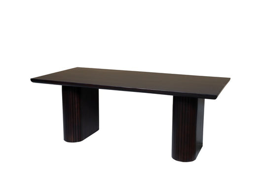 82" Dark Brown Wood Double Pedestal Base Dining Table