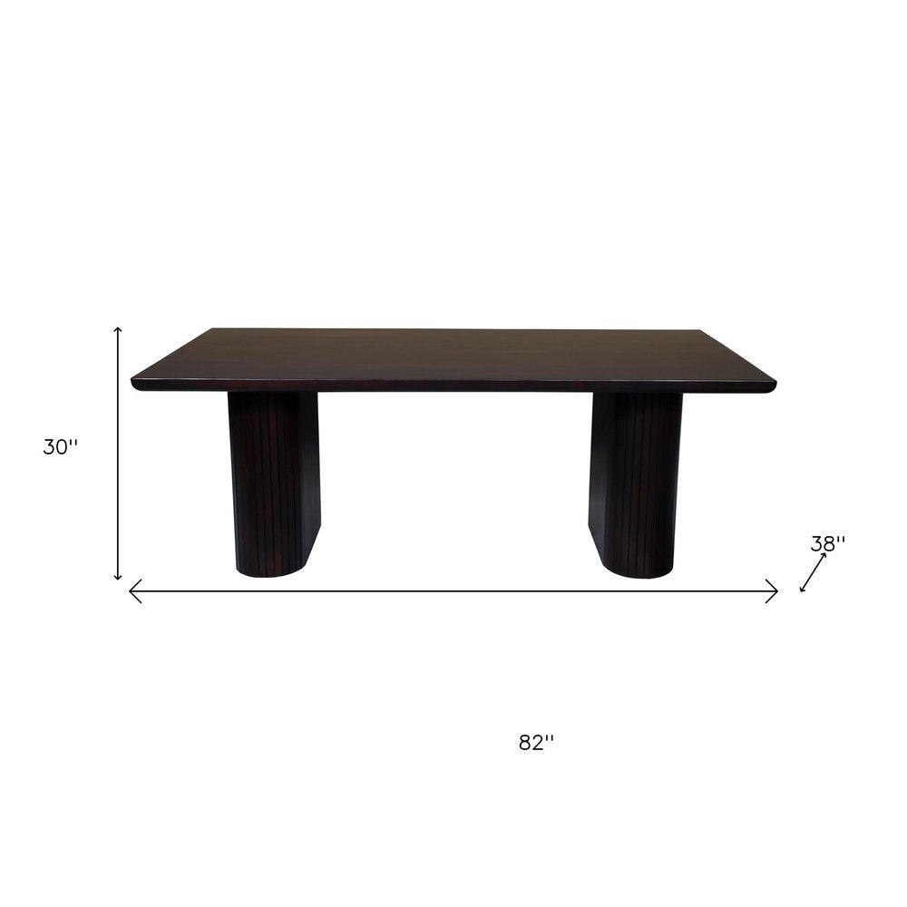 82" Dark Brown Wood Double Pedestal Base Dining Table