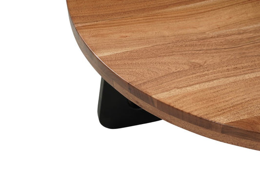 39" Brown and Black Solid Wood And Iron Round Cross Legs Coffee Table