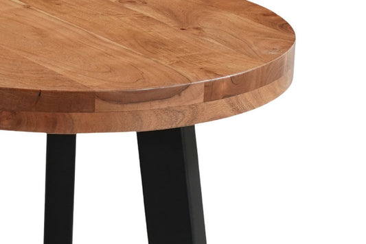 24" Brown and Black Solid Wood And Iron Round Cross Legs End Table