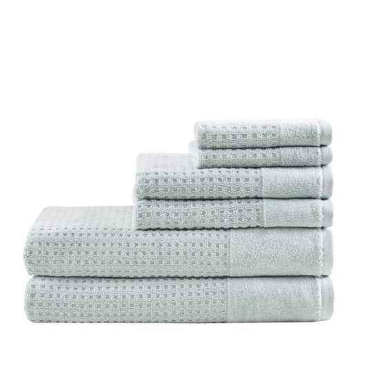 Set of Six Sea Green Cotton Honeycomb Waffle Towel Set