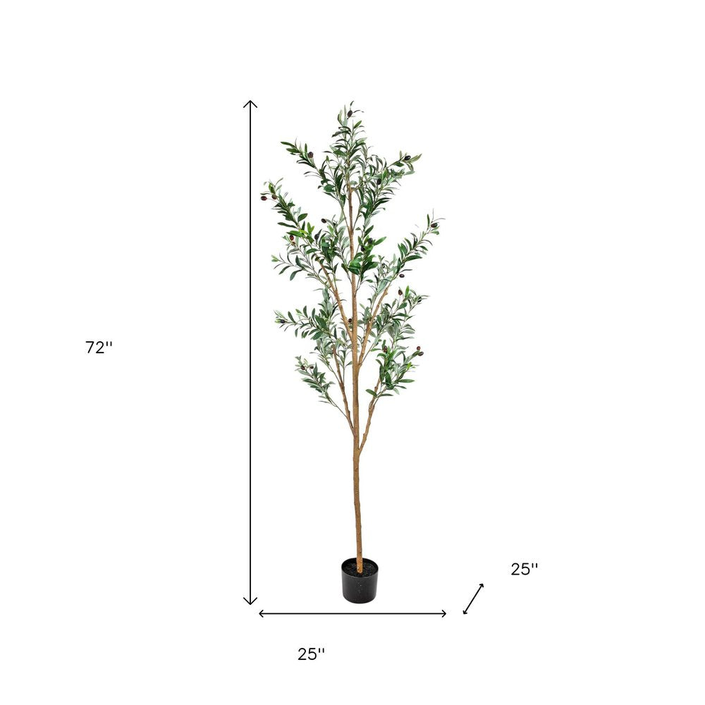 Set of Two 72" Green Artificial Olive Trees in a Black Pots