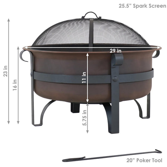 29" Bronze Steel Wood Burning Round Fire pit