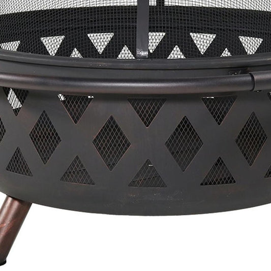 36" Black Steel Wood Burning Round Fire Pit With Cover
