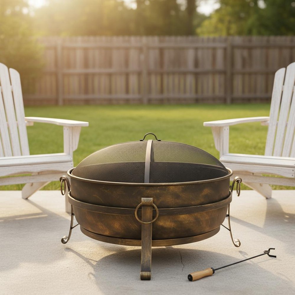 40" Black Steel Wood Burning Round Fire Pit