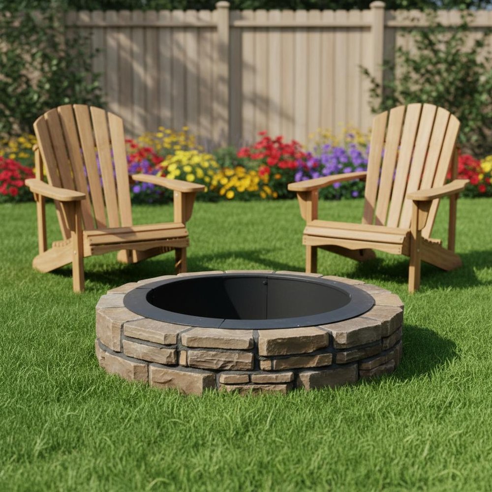 42" Black Steel Wood Burning Round Fire Ring