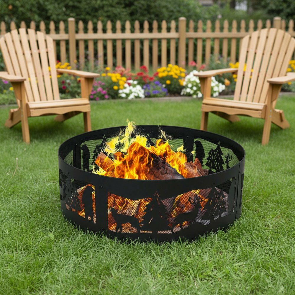 36" Black Steel Wood Burning Round Fire ring