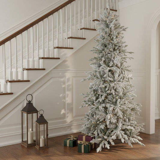 7' Slender Flocked Pine Christmas Tree