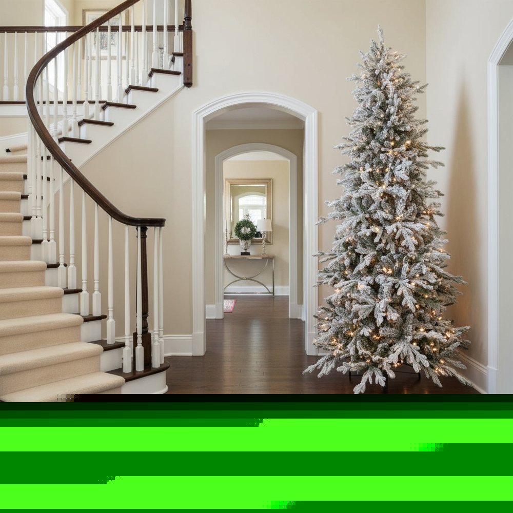 7' Slender Flocked Pine Christmas Tree