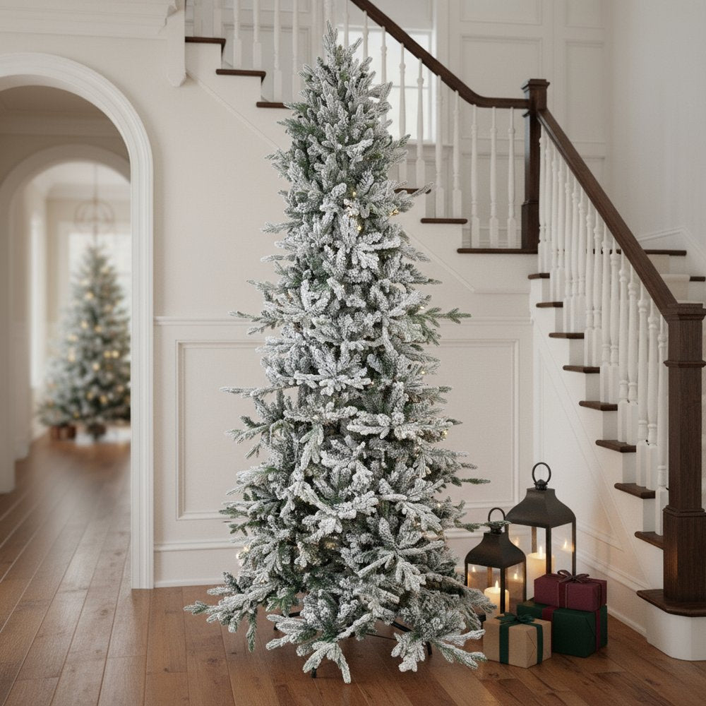 8' Slender Flocked Pine Christmas Tree