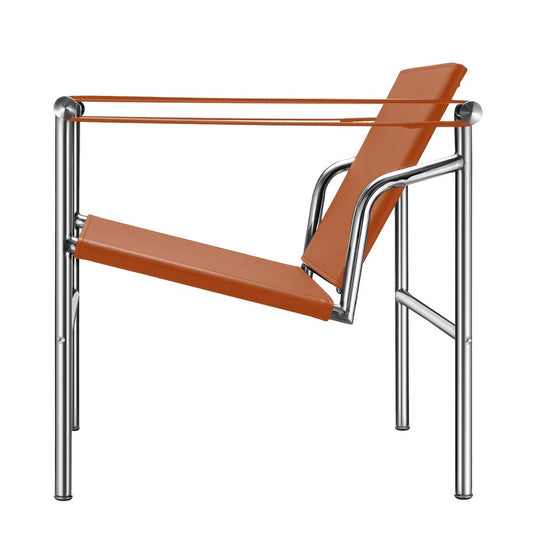 24" Terra Cotta and Silver Faux Leather and Stainless Adjustable Back Arm Chair