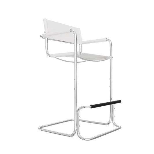 30" White And Silver Leather And Leather Match And Steel Low Back Bar Height Bar Chair