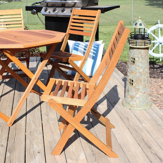 Set of Two Brown Solid Wood Outdoor Folding Accent Chairs