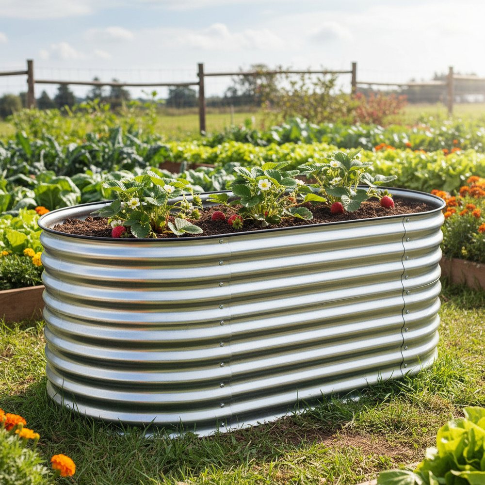 32" X 63" Silver Metal Oval Raised Garden Bed