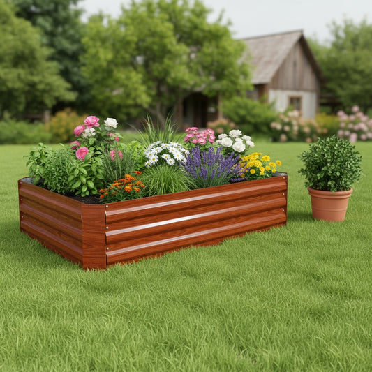 12" X 48" Brown Steel Rectangular Raised Garden Bed