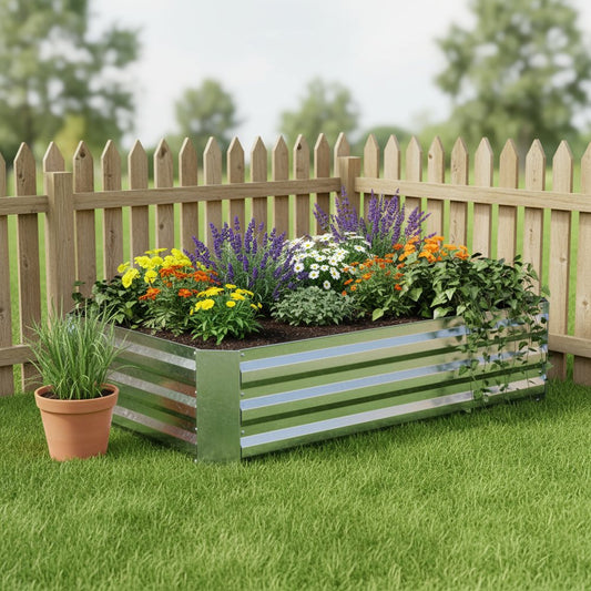 12" X 48" Silver Metal Rectangular Raised Garden Bed