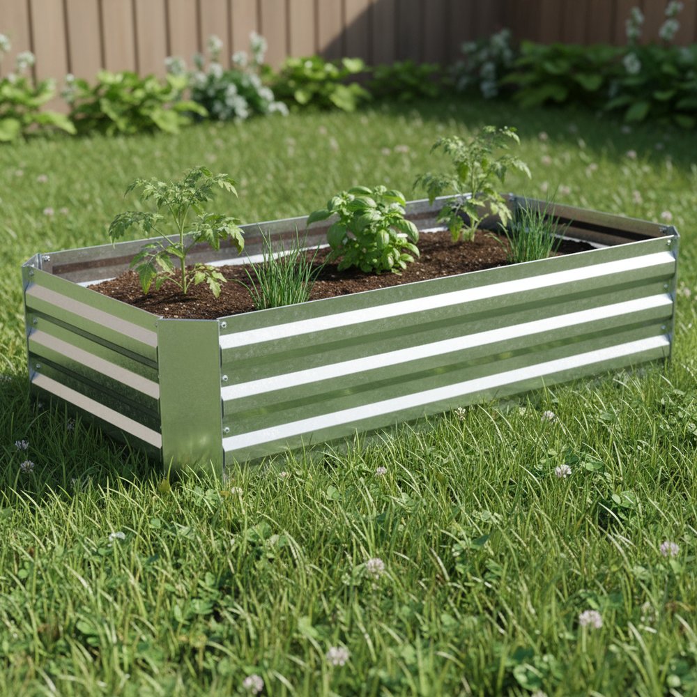 12" X 48" Silver Metal Rectangular Raised Garden Bed