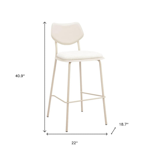 Set of Four 30" Light Gray Fabric And Faux Leather And Steel Bar Height Bar Chairs