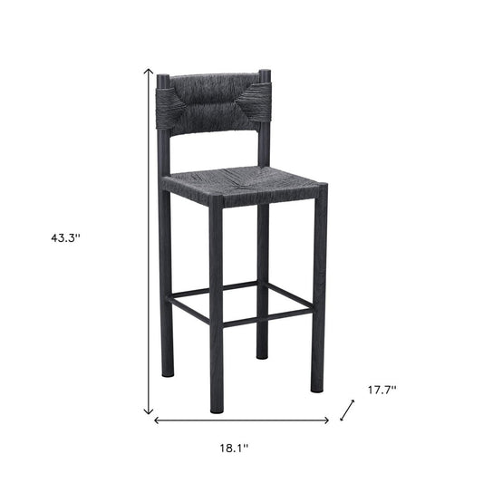 Set of Two 30" Black Rattan And Aluminum Low Back Bar Height Bar Chairs
