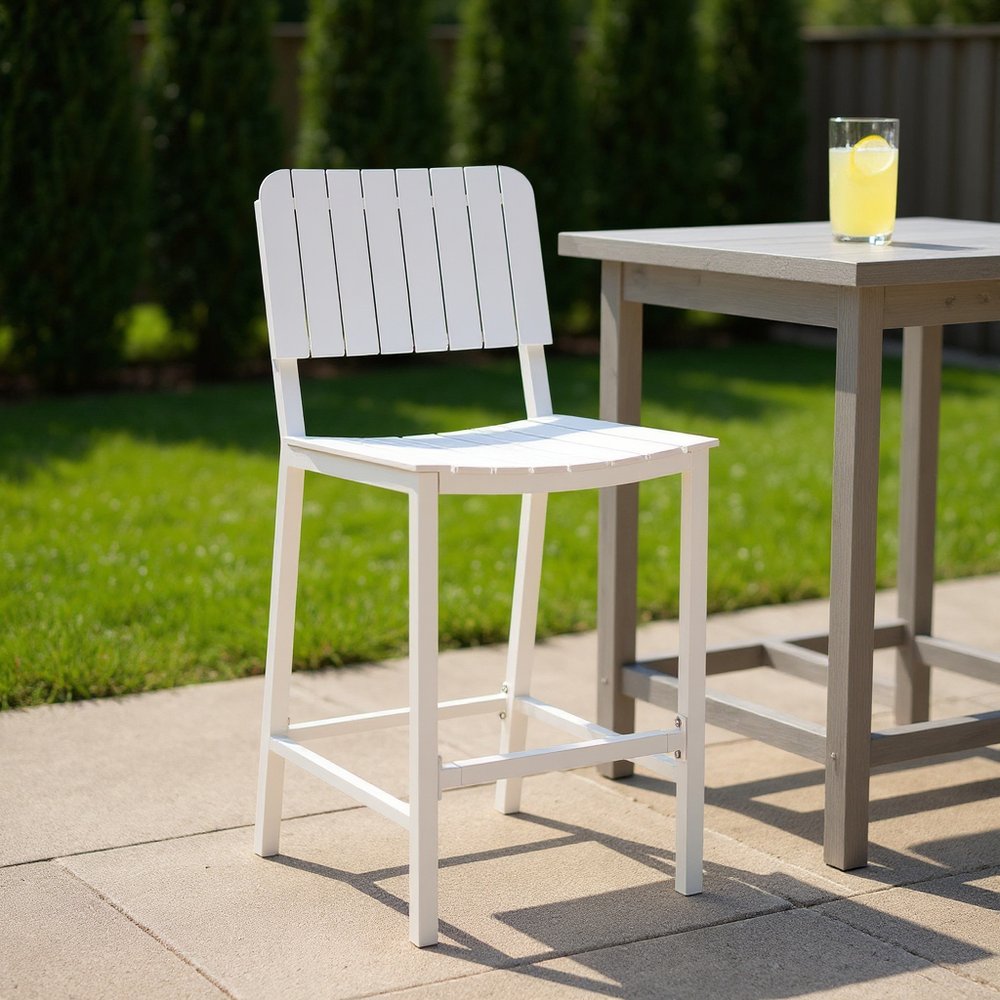 30" White Aluminum Outdoor Bar Height Chair