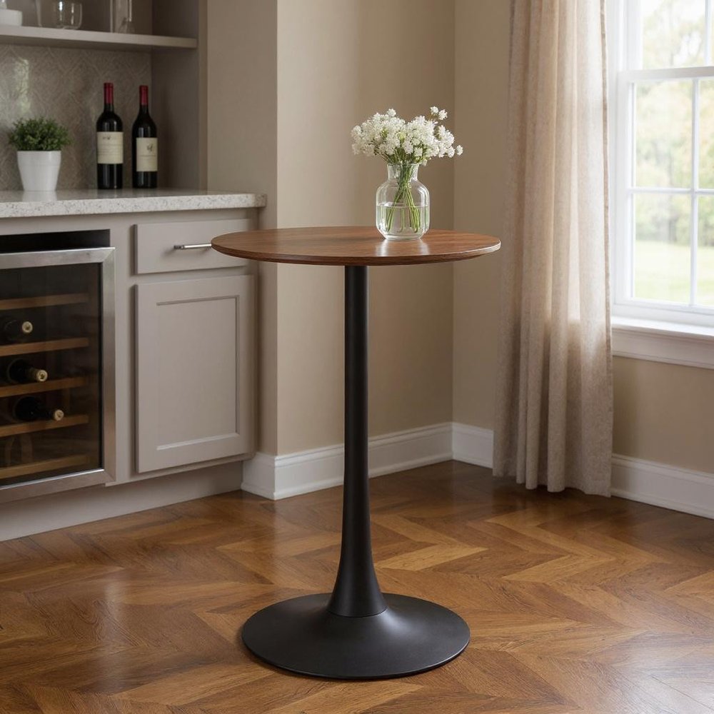 24" Brown and Black Wood and Steel Rounded Bar Table
