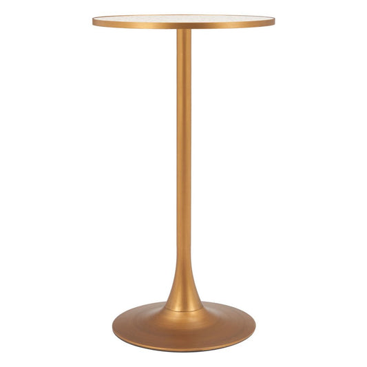 24" Beige and Gold Faux Terrazzo and Steel Rounded Bar Table