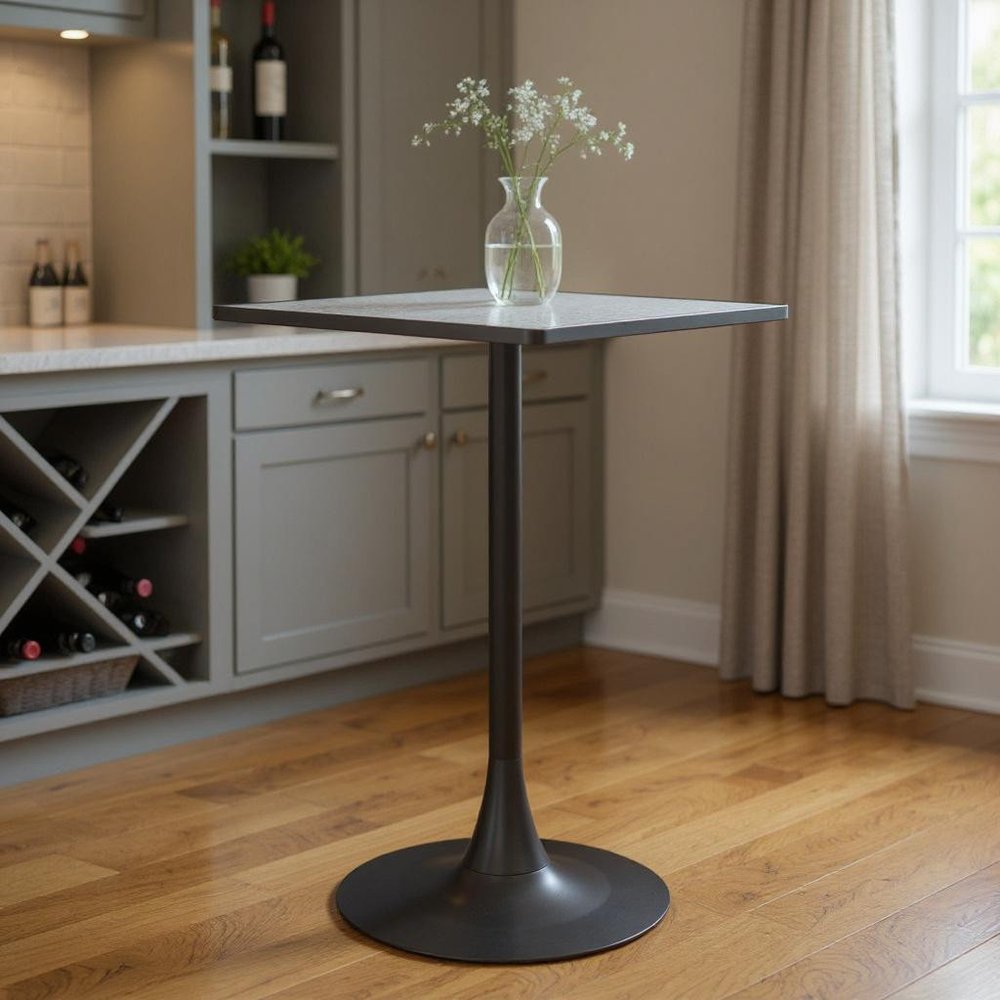 24" Gray and Black Faux Terrazzo and Steel Square Bar Table
