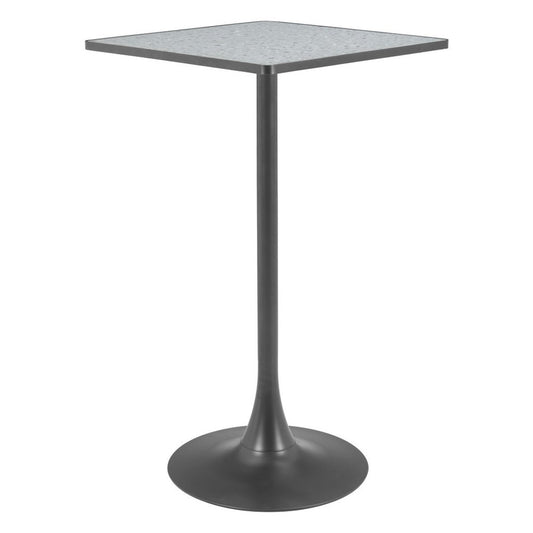 24" Gray and Black Faux Terrazzo and Steel Square Bar Table