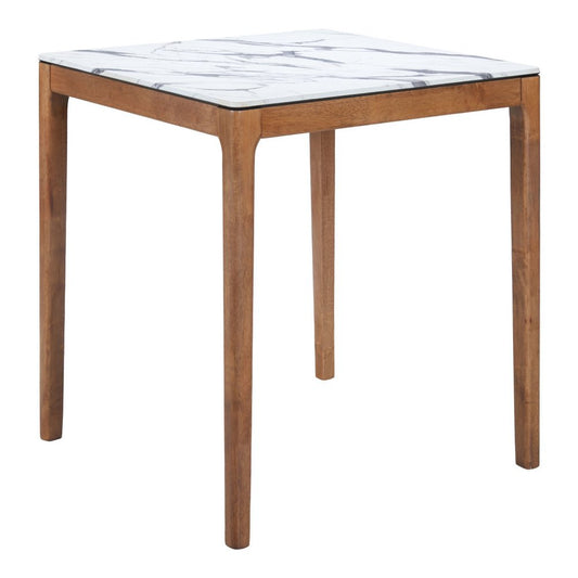 32" White and Natural Faux Marble and Solid Wood Square Bar Table