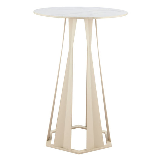 26" White Faux Marble and Steel Rounded Bar Table