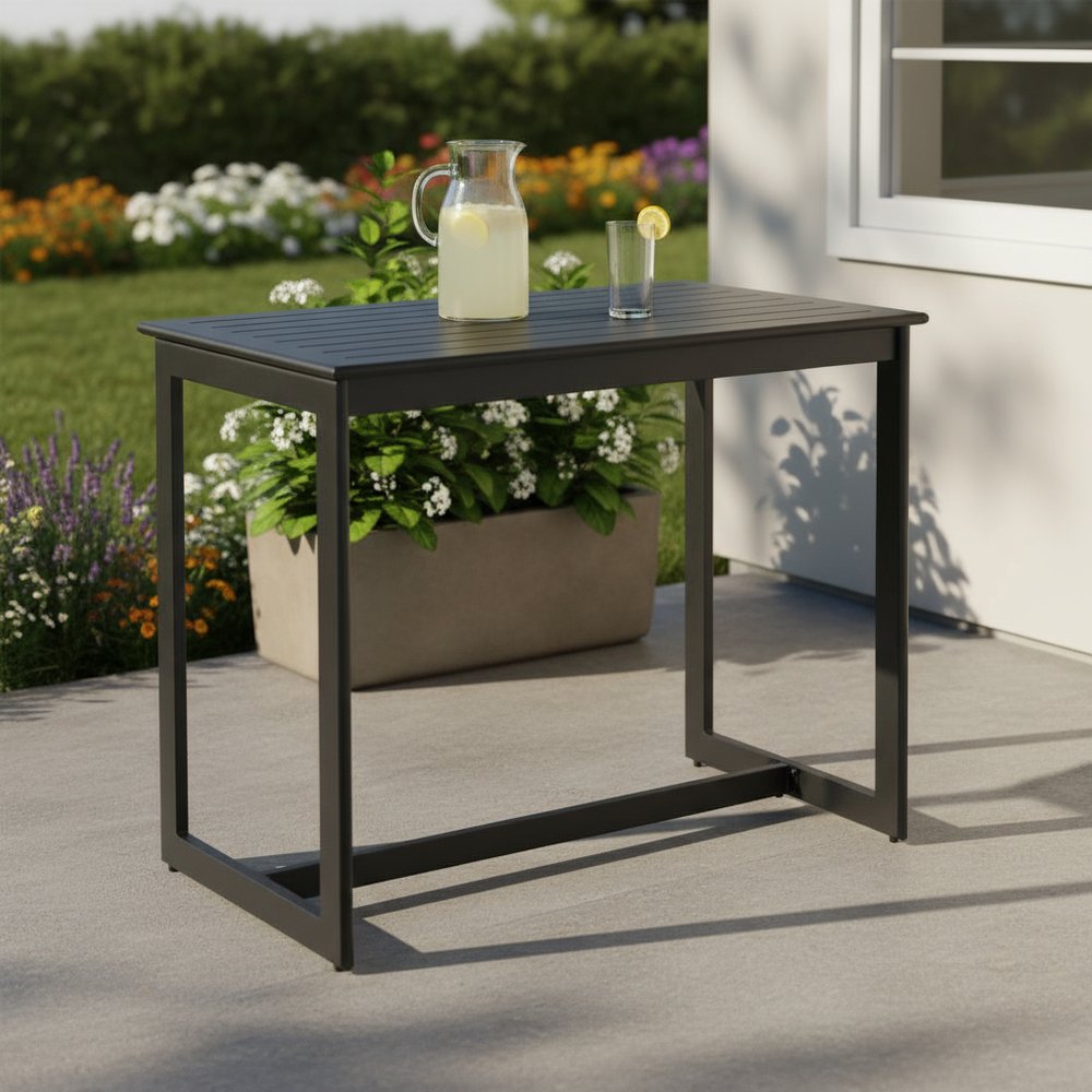 51" Black Aluminum Slat Outdoor Bar Table