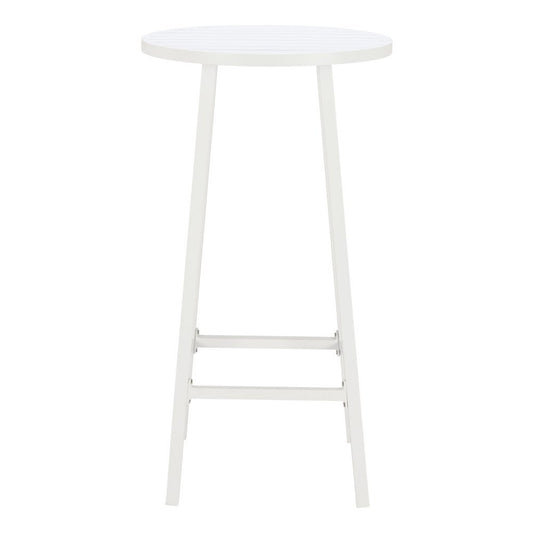 24" White Aluminum Slat Rounded Outdoor Bar Table