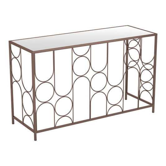 50" Bronze Mirrored Glass and Steel Frame Console Table