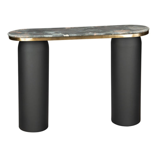 43" Black and Gold Genuine Marble and Steel Double Pedestal Console Table