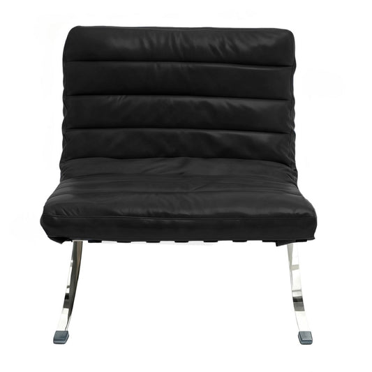 29" Black and Silver Tufted Leather and Upholstered Folding Lounge Chair